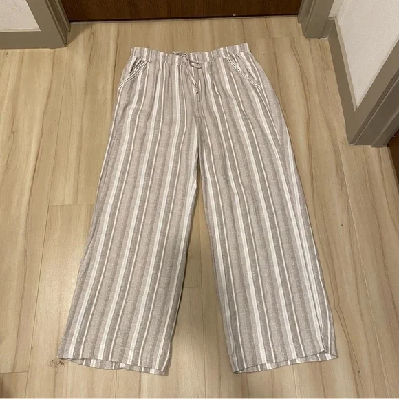 Briggs Striped 55% Linen Pant Size XL Wide Leg Eyelet Detail Lightweight Neutral - Picture 5 of 14
